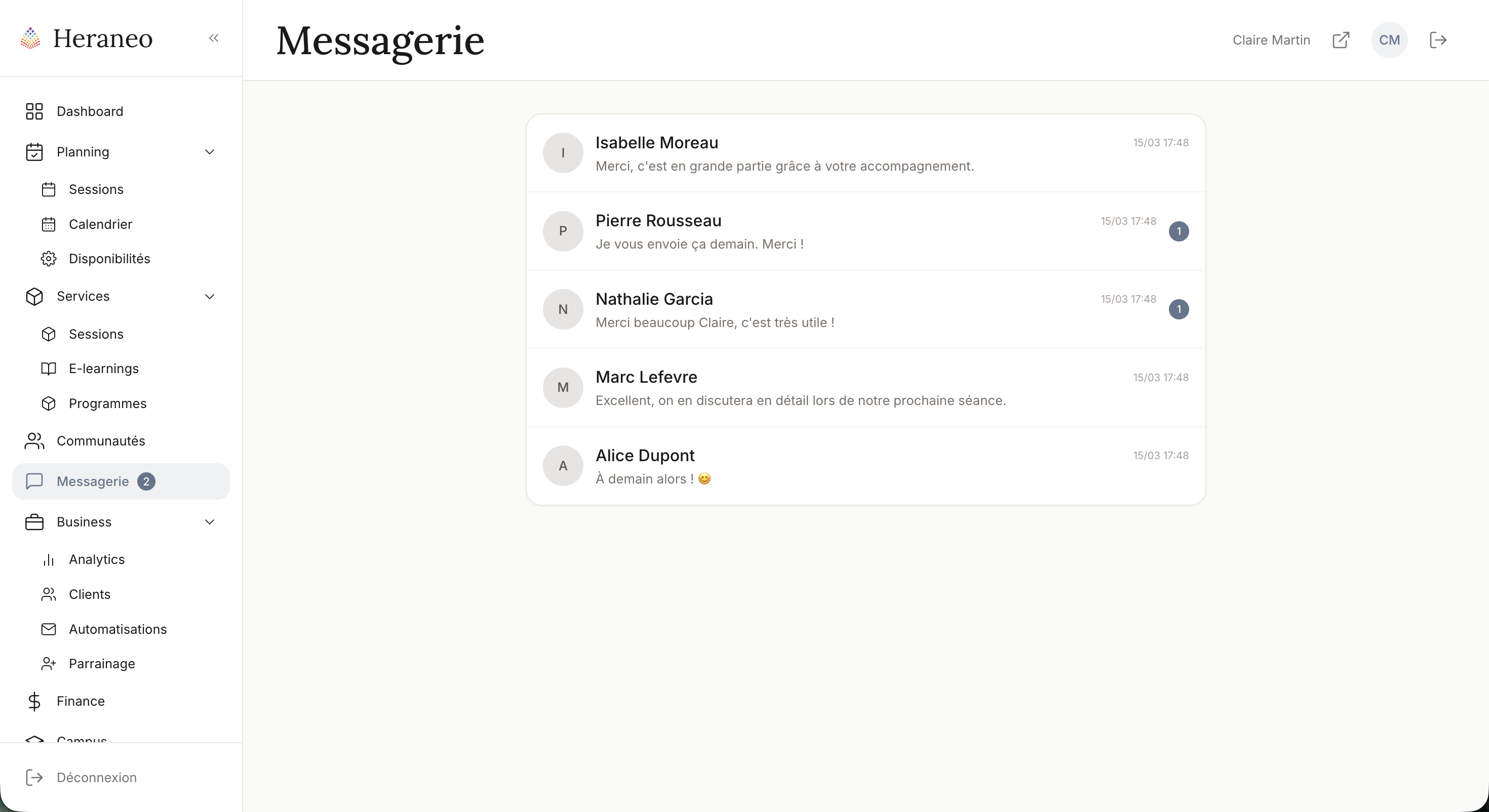 Messagerie intégrée