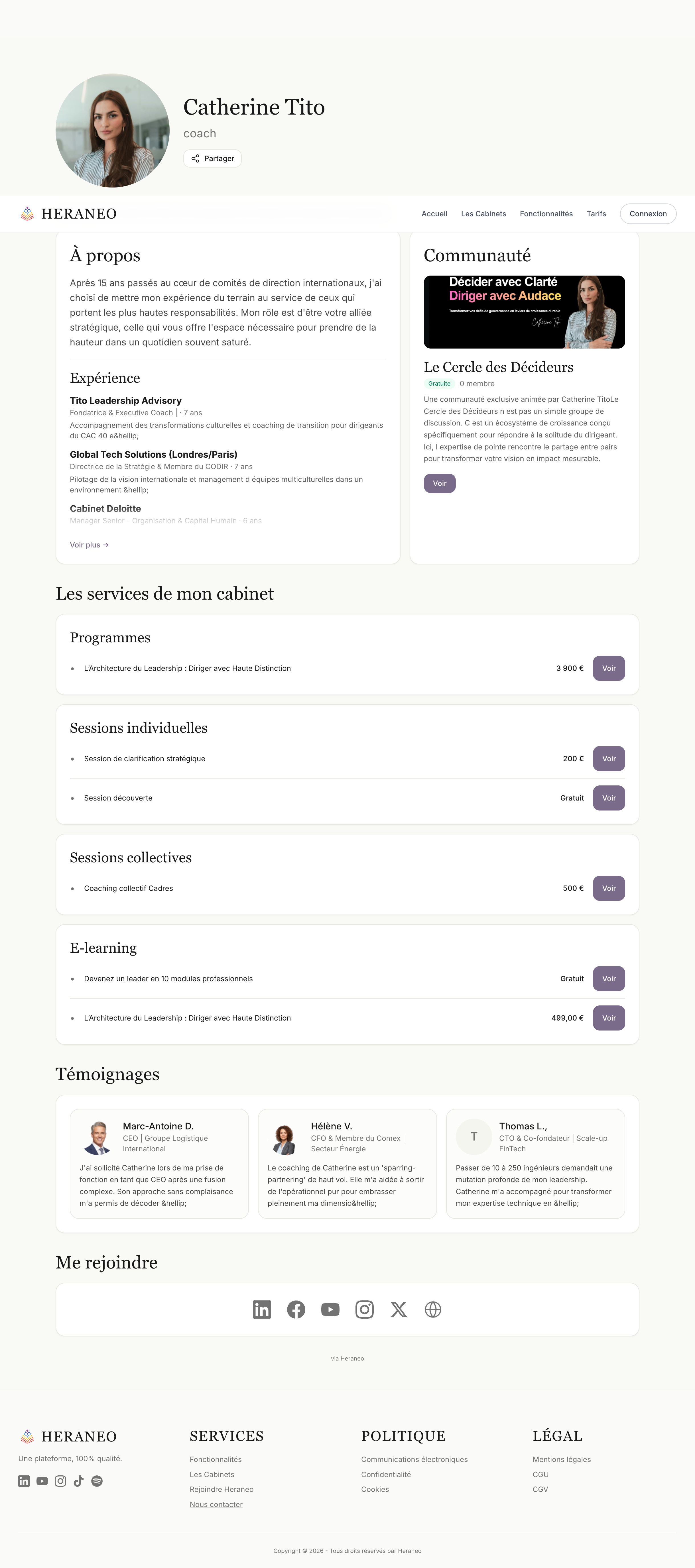 Aperçu de la plateforme Heraneo